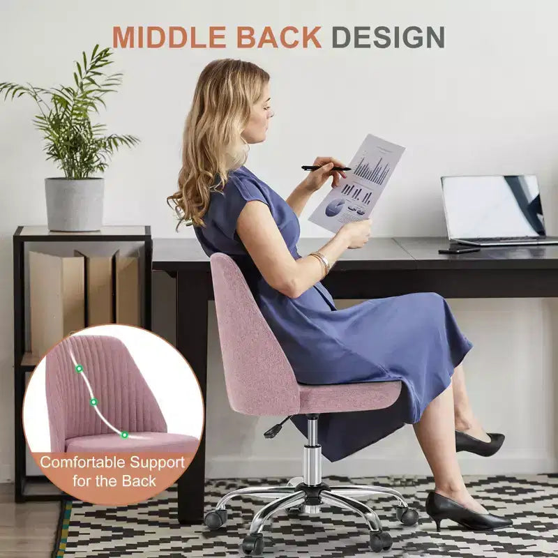 Fauteuil de bureau pivotant en tissu avec roulettes et support lombaire