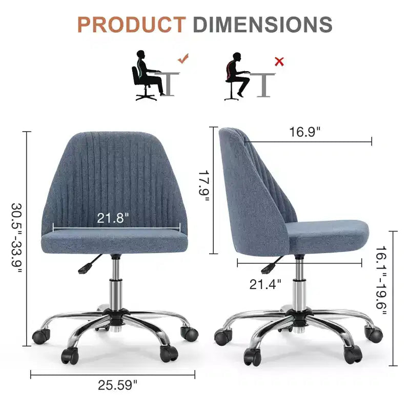 Fauteuil de bureau pivotant en tissu avec roulettes et support lombaire