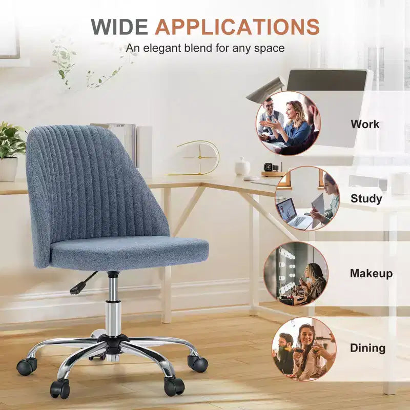 Fauteuil de bureau pivotant en tissu avec roulettes et support lombaire