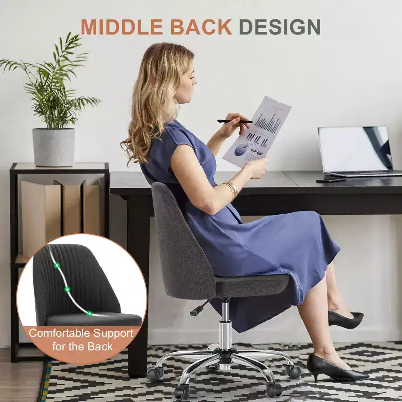 Fauteuil de bureau pivotant en tissu avec roulettes et support lombaire