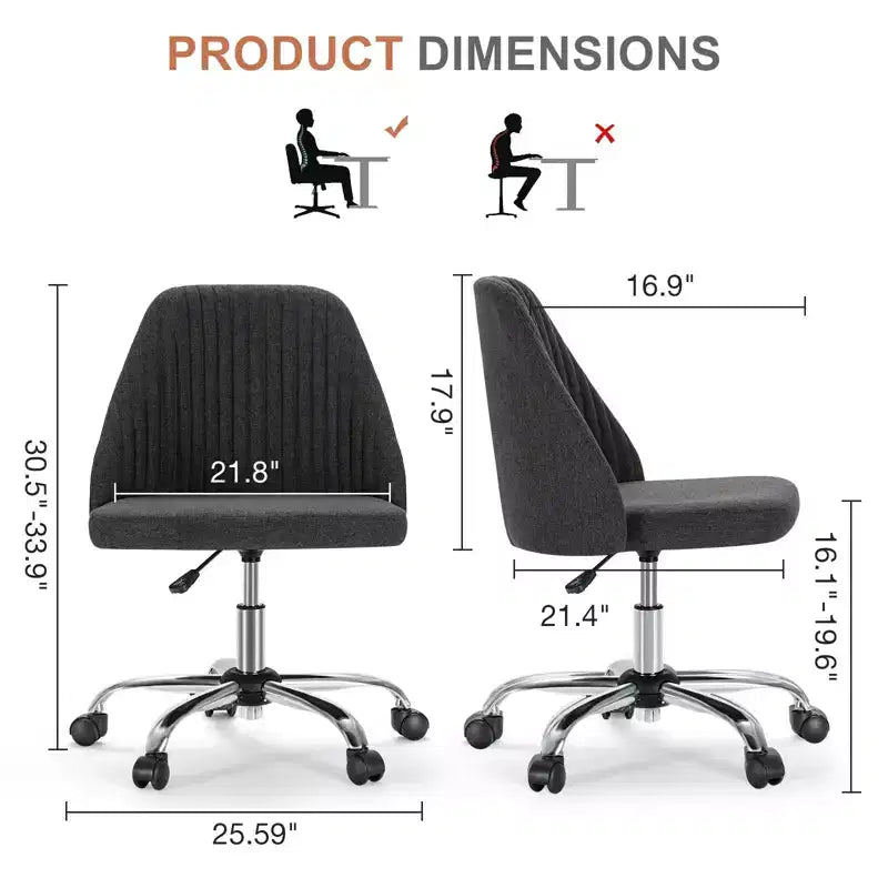 Fauteuil de bureau pivotant en tissu avec roulettes et support lombaire