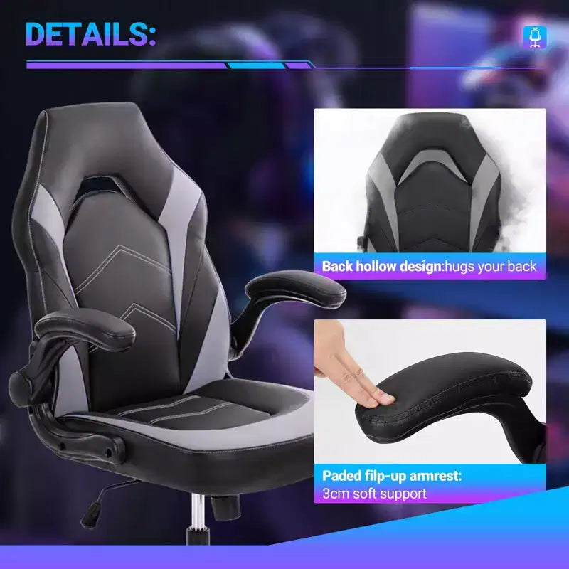 Chaise de bureau pivotante en similicuir avec dossier en S et croisillons.