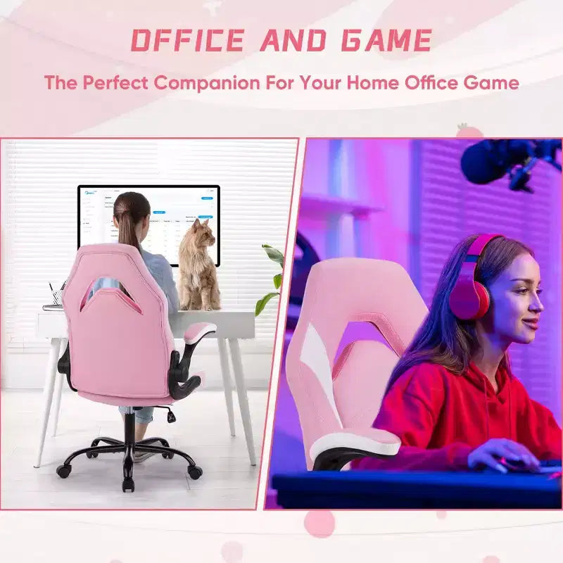 Chaise de bureau pivotante en similicuir avec dossier en S et croisillons.