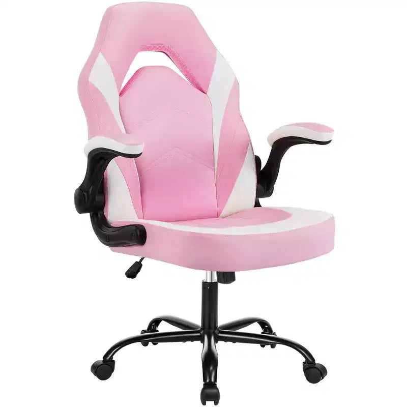 Chaise de bureau pivotante en similicuir avec dossier en S et croisillons.