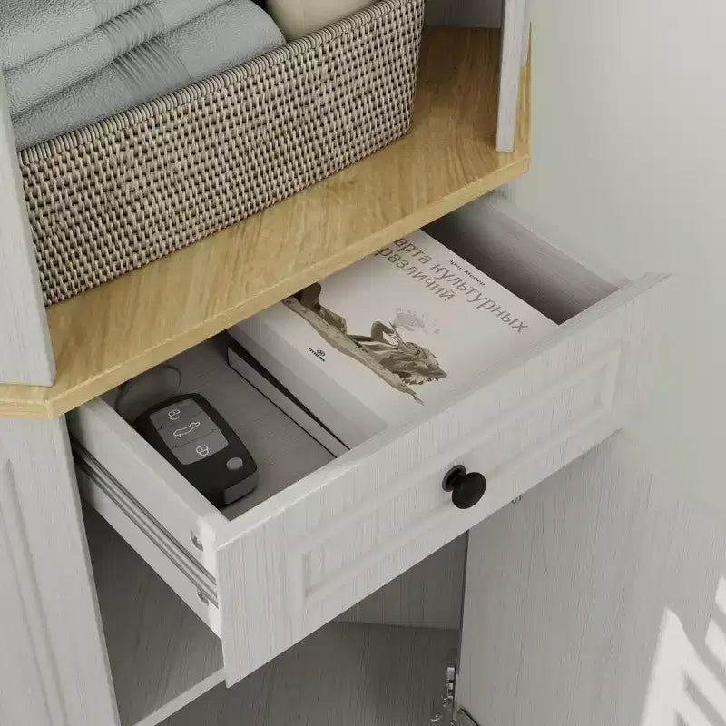 Armoire de rangement d'angle en bois de 173 cm de haut avec porte et tiroir