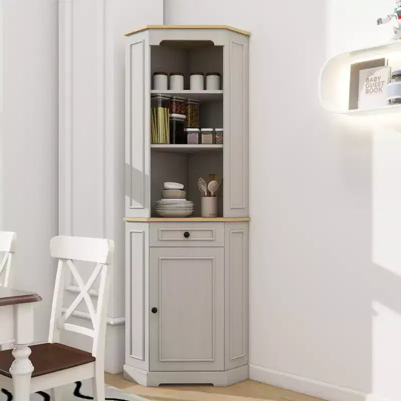 Armoire de rangement d'angle en bois de 173 cm de haut avec porte et tiroir