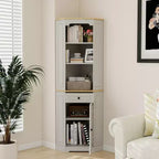Armoire de rangement d'angle en bois de 173 cm de haut avec porte et tiroir