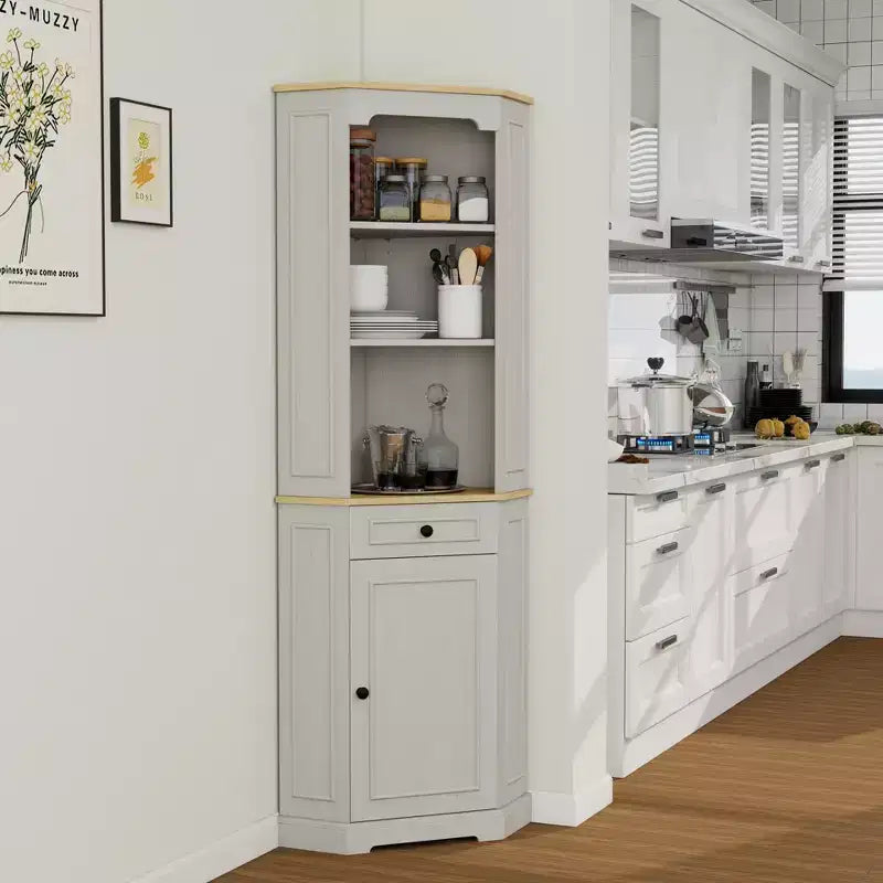 Armoire de rangement d'angle en bois de 173 cm de haut avec porte et tiroir