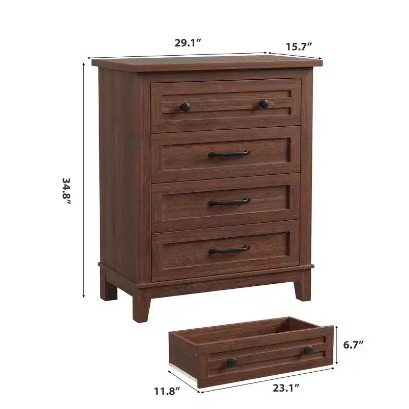Commode en bois à 4 tiroirs de 88,4 cm de haut
