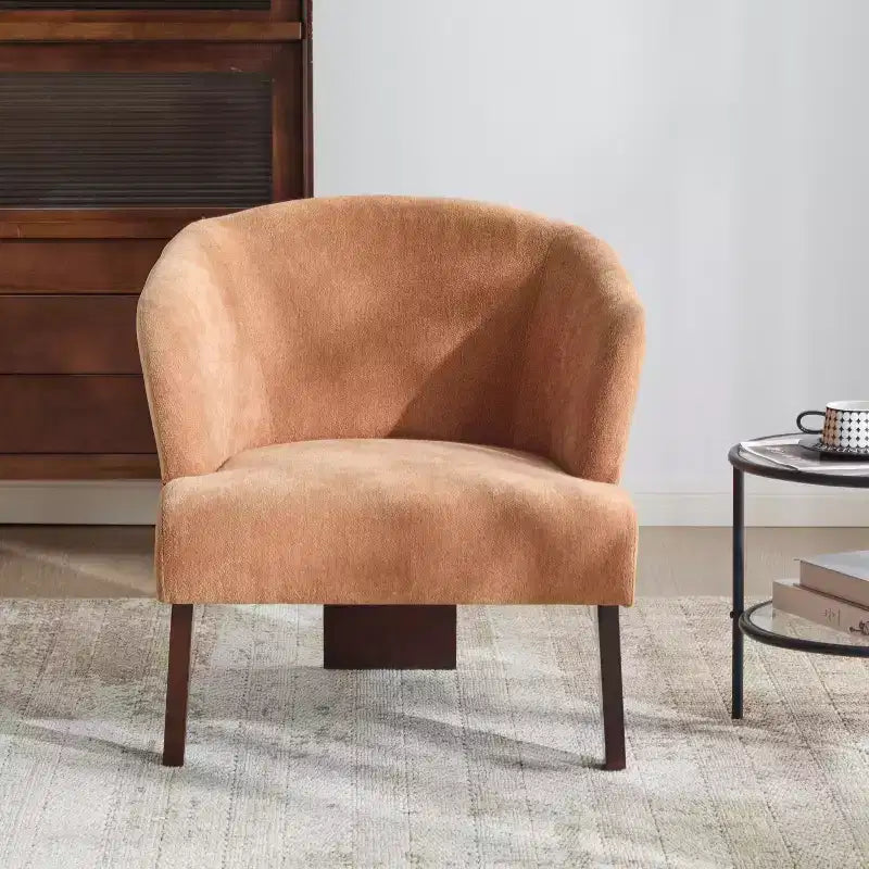 Fauteuil d'appoint rembourré à dossier rond avec pieds en bois