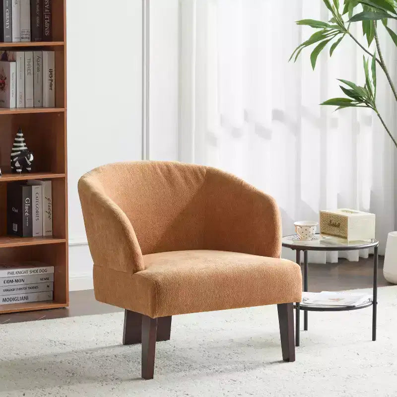 Fauteuil d'appoint rembourré à dossier rond avec pieds en bois