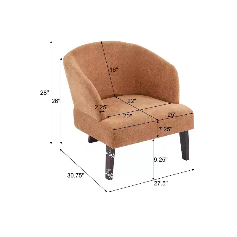Fauteuil d'appoint rembourré à dossier rond avec pieds en bois