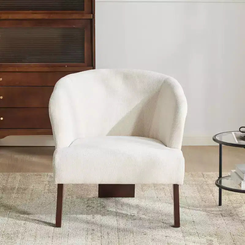 Fauteuil d'appoint rembourré à dossier rond avec pieds en bois