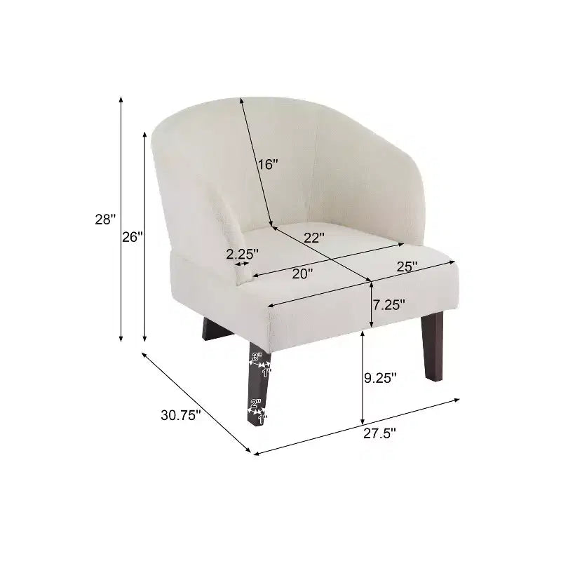 Fauteuil d'appoint rembourré à dossier rond avec pieds en bois