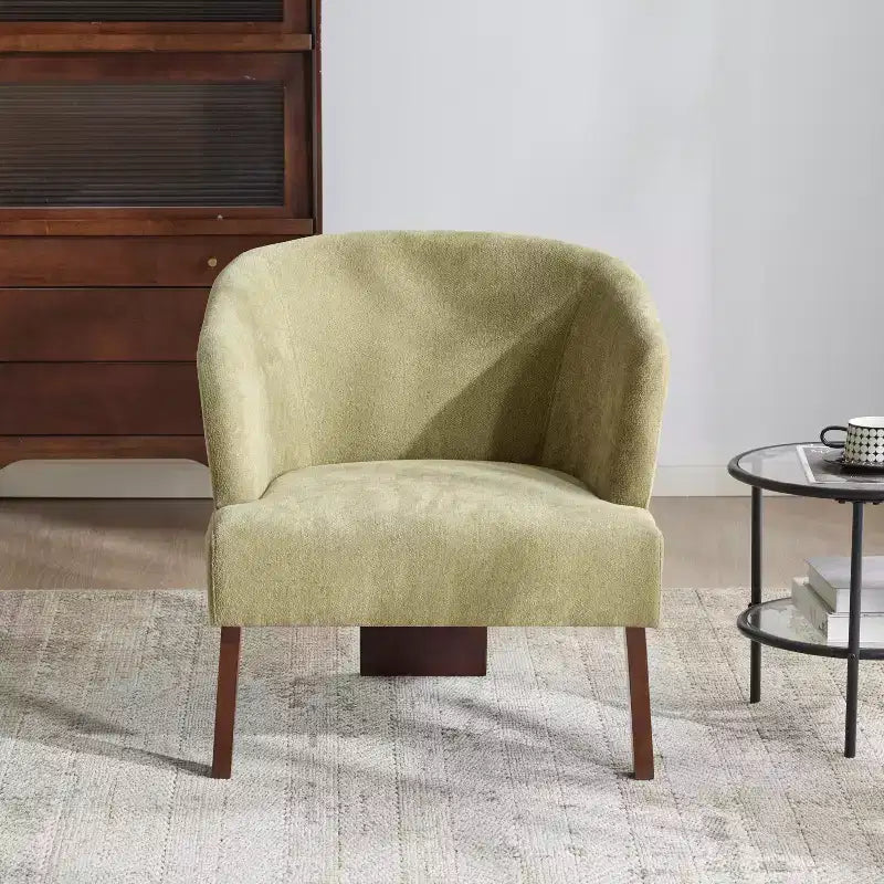 Fauteuil d'appoint rembourré à dossier rond avec pieds en bois