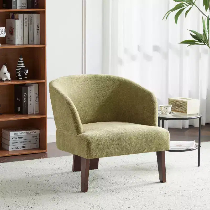 Fauteuil d'appoint rembourré à dossier rond avec pieds en bois