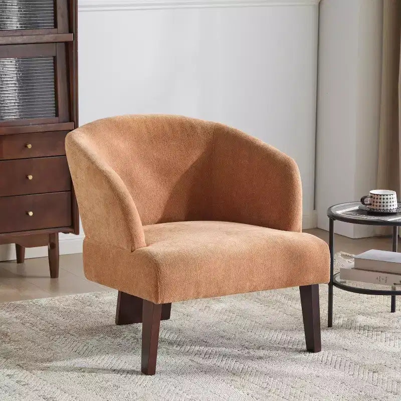 Fauteuil d'appoint rembourré à dossier rond avec pieds en bois