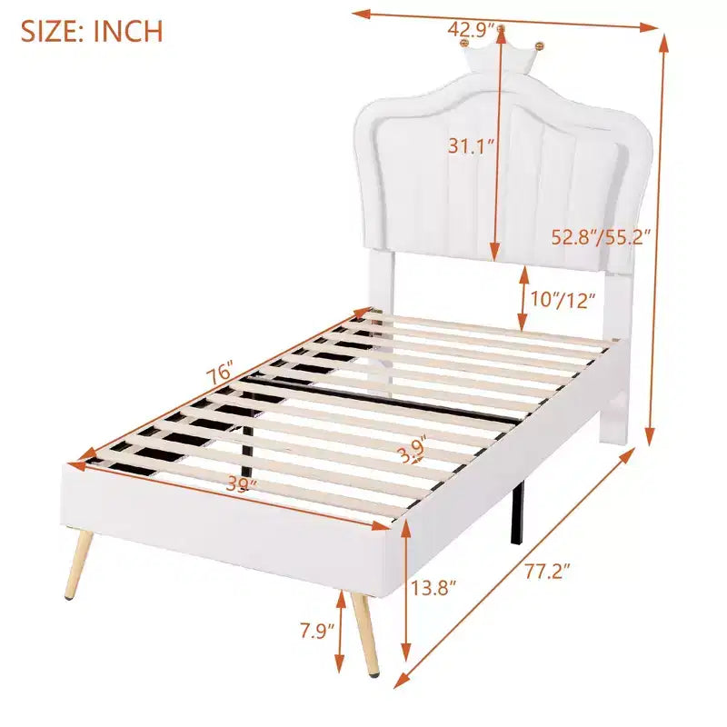 Cadre de lit double rembourré avec lumières LED et tête de lit en forme de couronne
