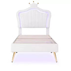 Cadre de lit double rembourré avec lumières LED et tête de lit en forme de couronne