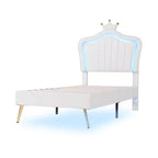 Cadre de lit double rembourré avec lumières LED et tête de lit en forme de couronne