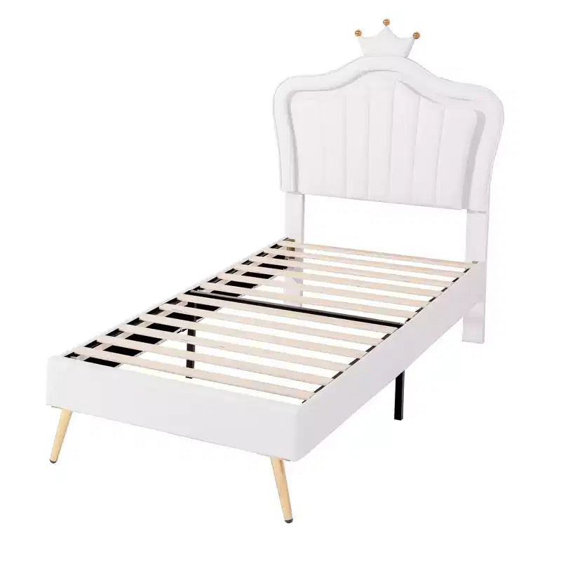 Cadre de lit double rembourré avec lumières LED et tête de lit en forme de couronne