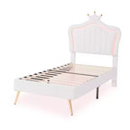 Cadre de lit double rembourré avec lumières LED et tête de lit en forme de couronne